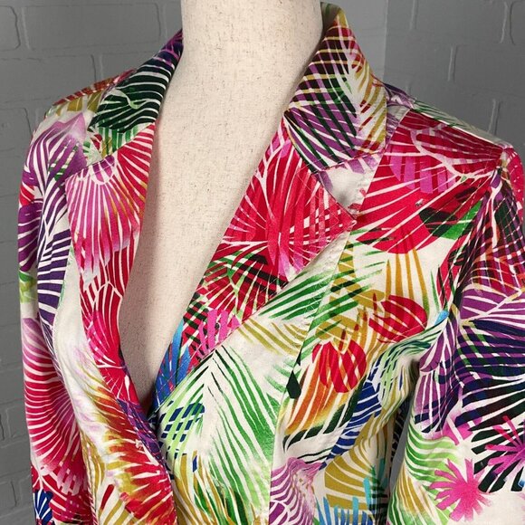 Chicos Jacket Women 0‎ Small 4-6 Pink Purple Palm Floral Beach Tropical Cotton - Picture 2 of 11